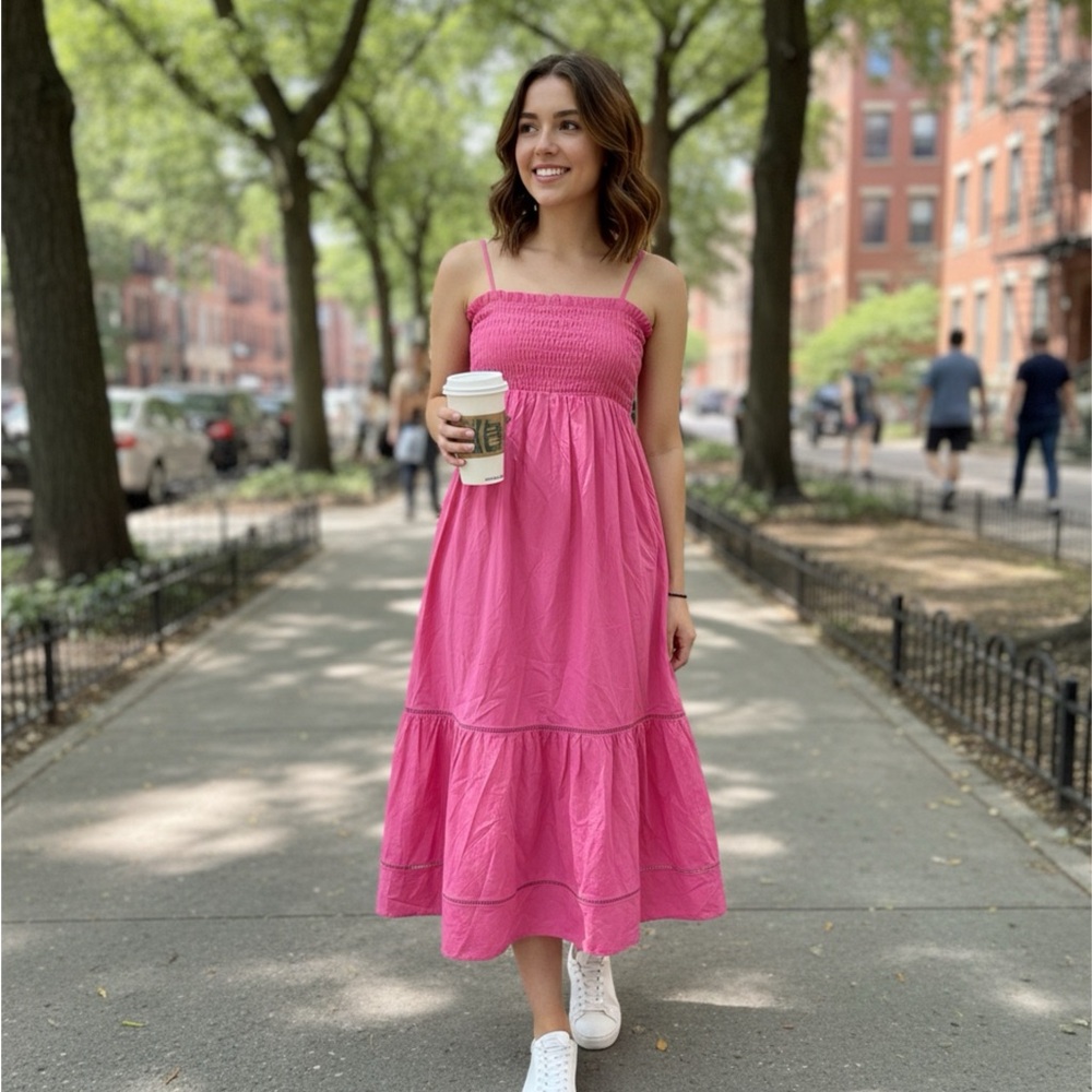 O.P.T. Pink Smocked Midi Dress